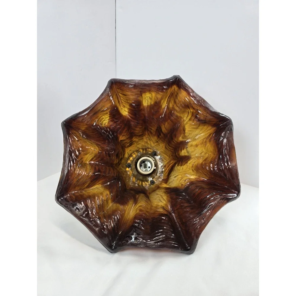 Vintage Mid Century Modern MCM SWAG Lamp Light Amber Glass Pendant Swag Lamp